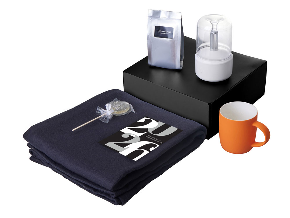 Подарочный набор с пледом, увлажнителем и кружкой, оранжевый