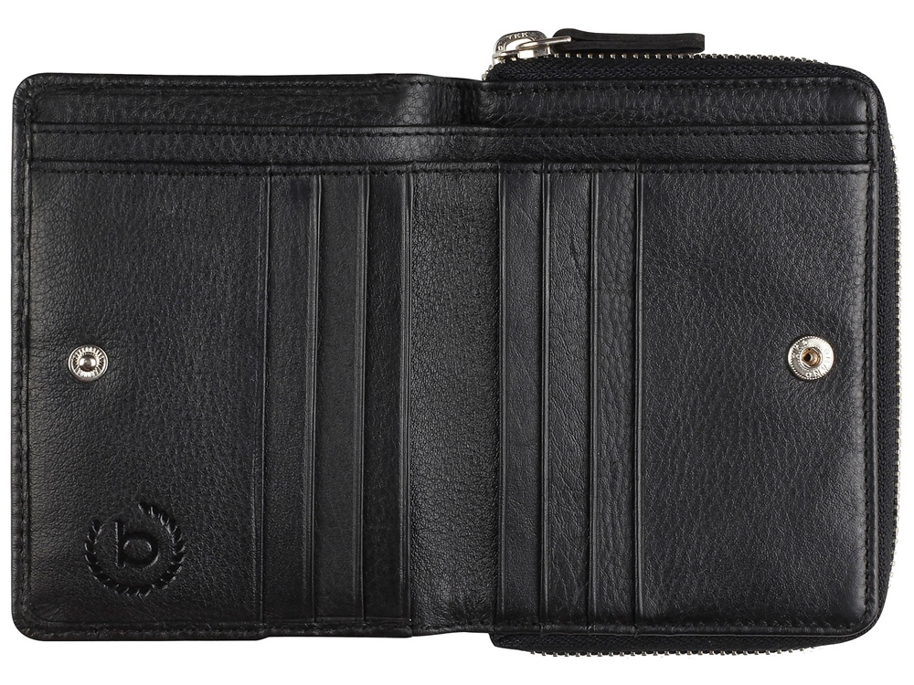 Кошелёк женский BUGATTI Lady Top, на молнии, чёрный, натуральная воловья кожа, 12х2,5х9 см