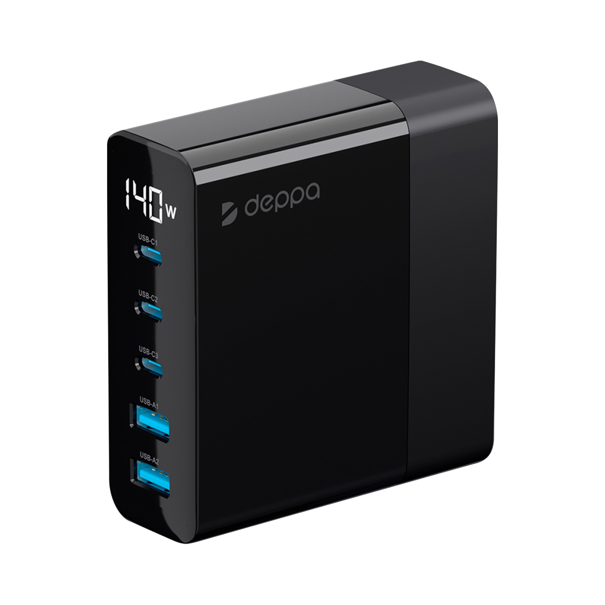 Зарядная станция 3xUSB Type-C, 2xUSB, PD, QC, 140Вт, черный, Deppa