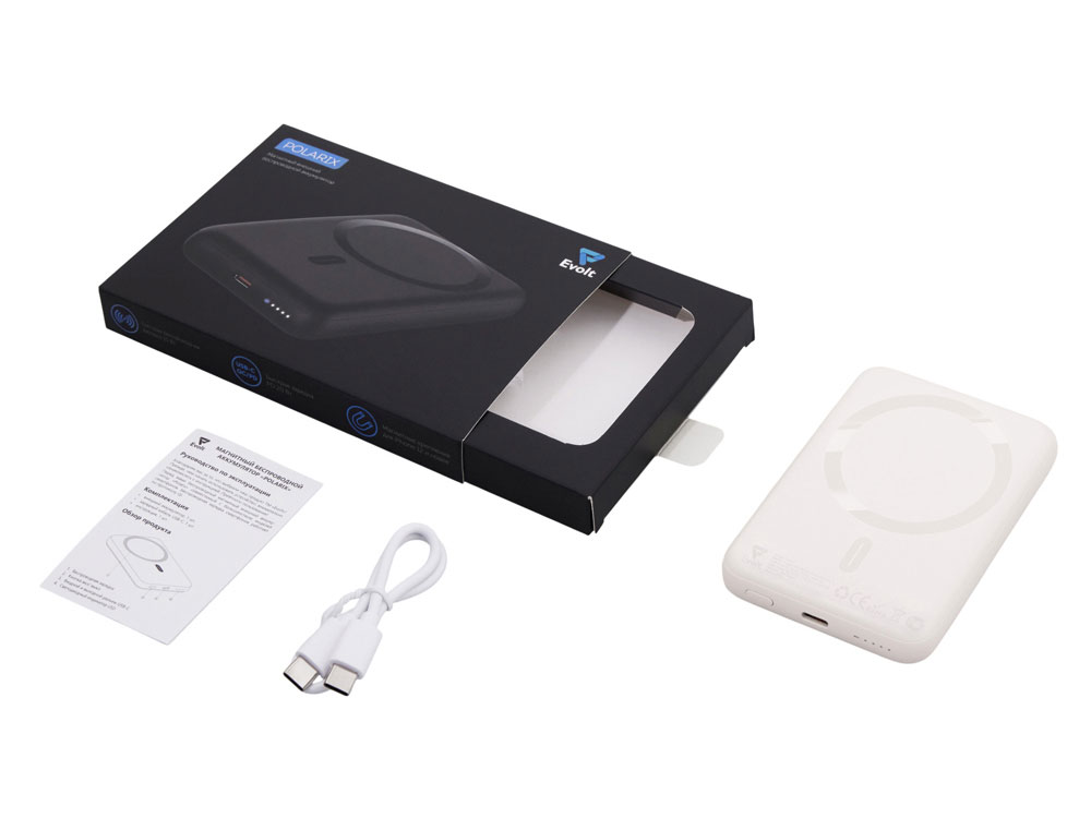 Магнитный внешний беспроводной аккумулятор Polarix, QC/PD, 10000 мАч, слоновая кость