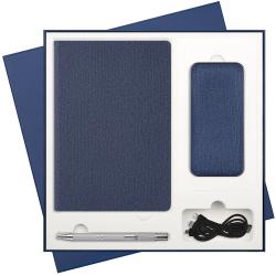 Подарочный набор Tweed, синий (ежедневник, ручка, аккумулятор)
