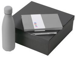 Подарочный набор с блокнотом С1, металлической ручкой и термобутылкой, серый