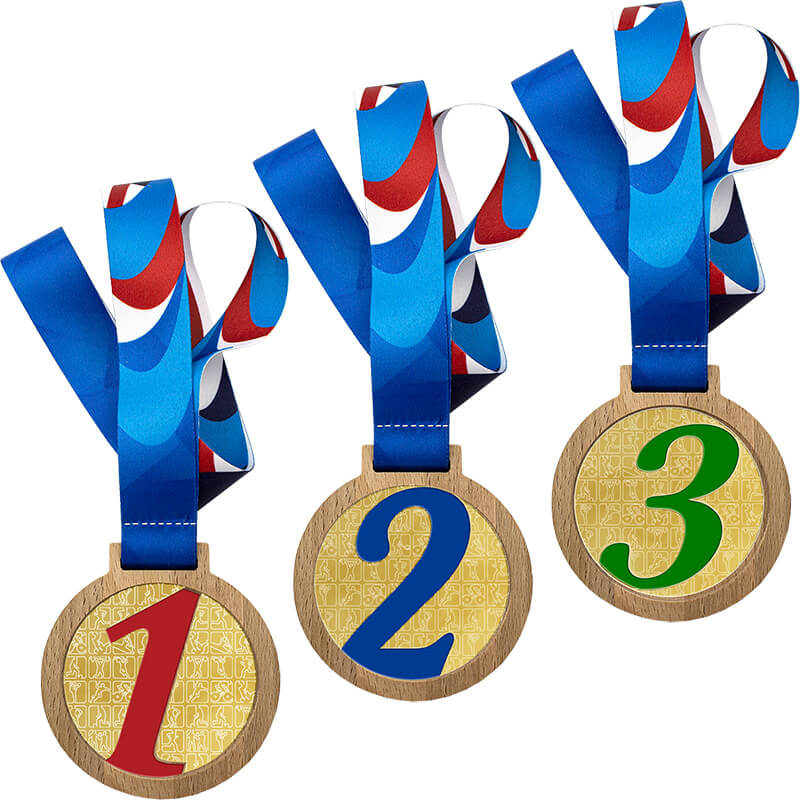 Деревянная медаль с лентой 2 место (синяя)
