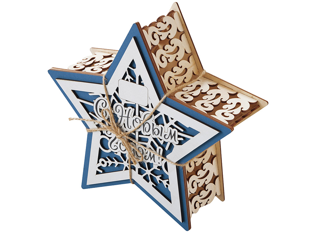 Шкатулка из фанеры в виде звезды Asteris, сине-серебристый