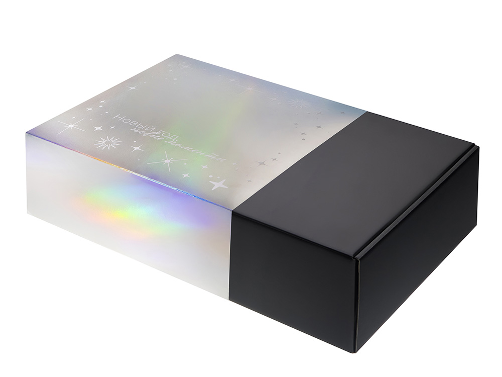 Подарочная коробка с голографическим шубером Aurora, L, вн. размер 260х260х100 мм.