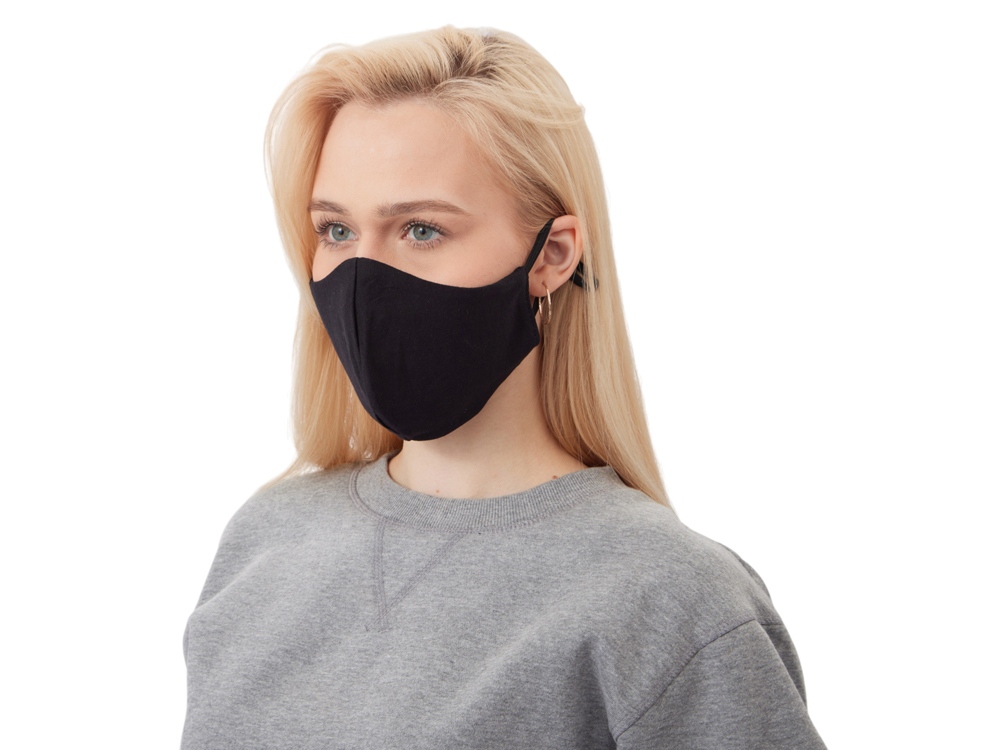 Маска для лица многоразовая с фиксаторами, черная