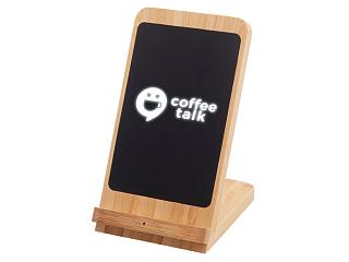 Беспроводное зарядное устройство 2-в-1 с подсветкой лого Reedia S4, 15 Вт, бамбук, черный