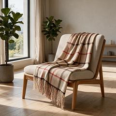 Плед акриловый в клетку Tartan, бежевый