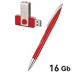 Набор ручка + флеш-карта 16Гб в футляре, красный